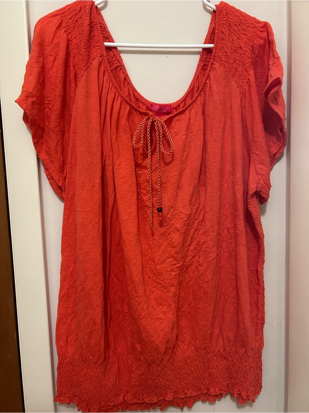 Women's Vibrant Red Peasant Blouse with Tie Neck